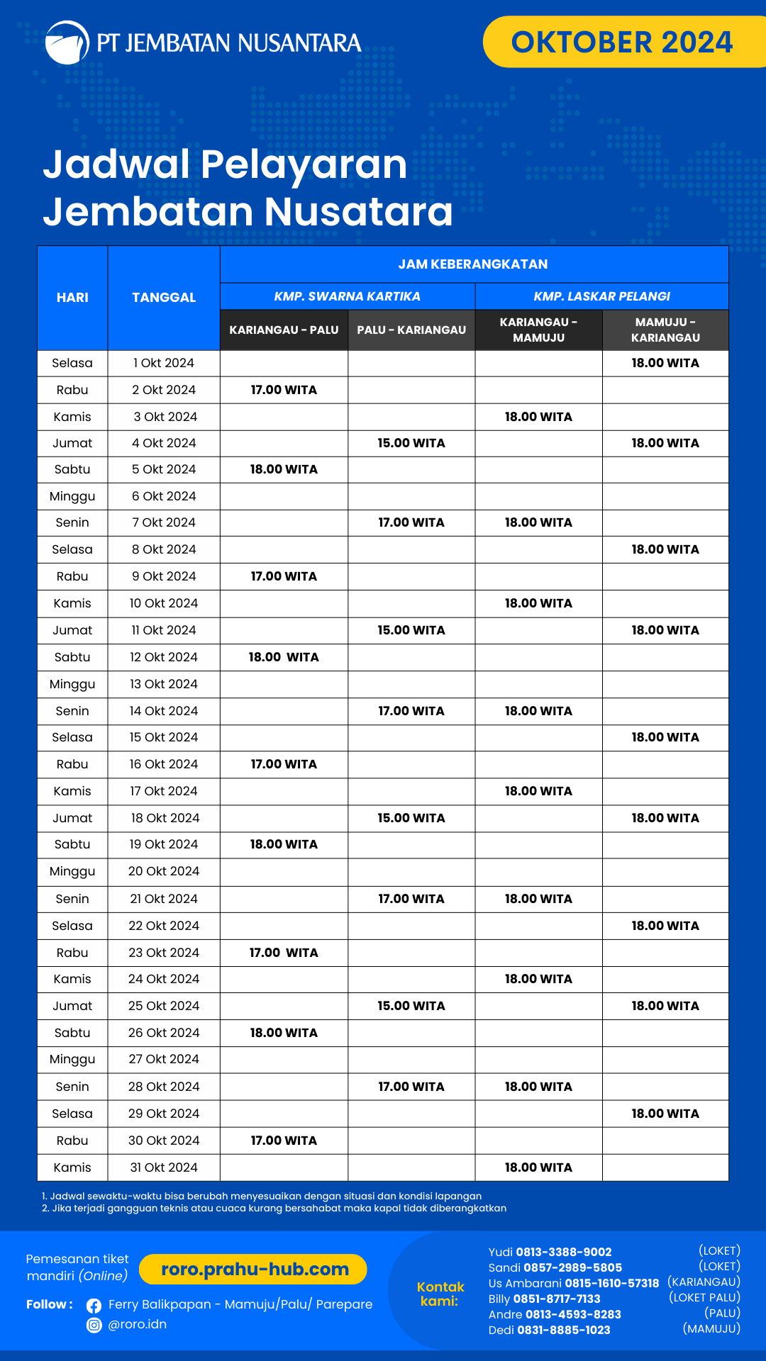 Jadwal kapal rute kariangau - taipa - mamuju