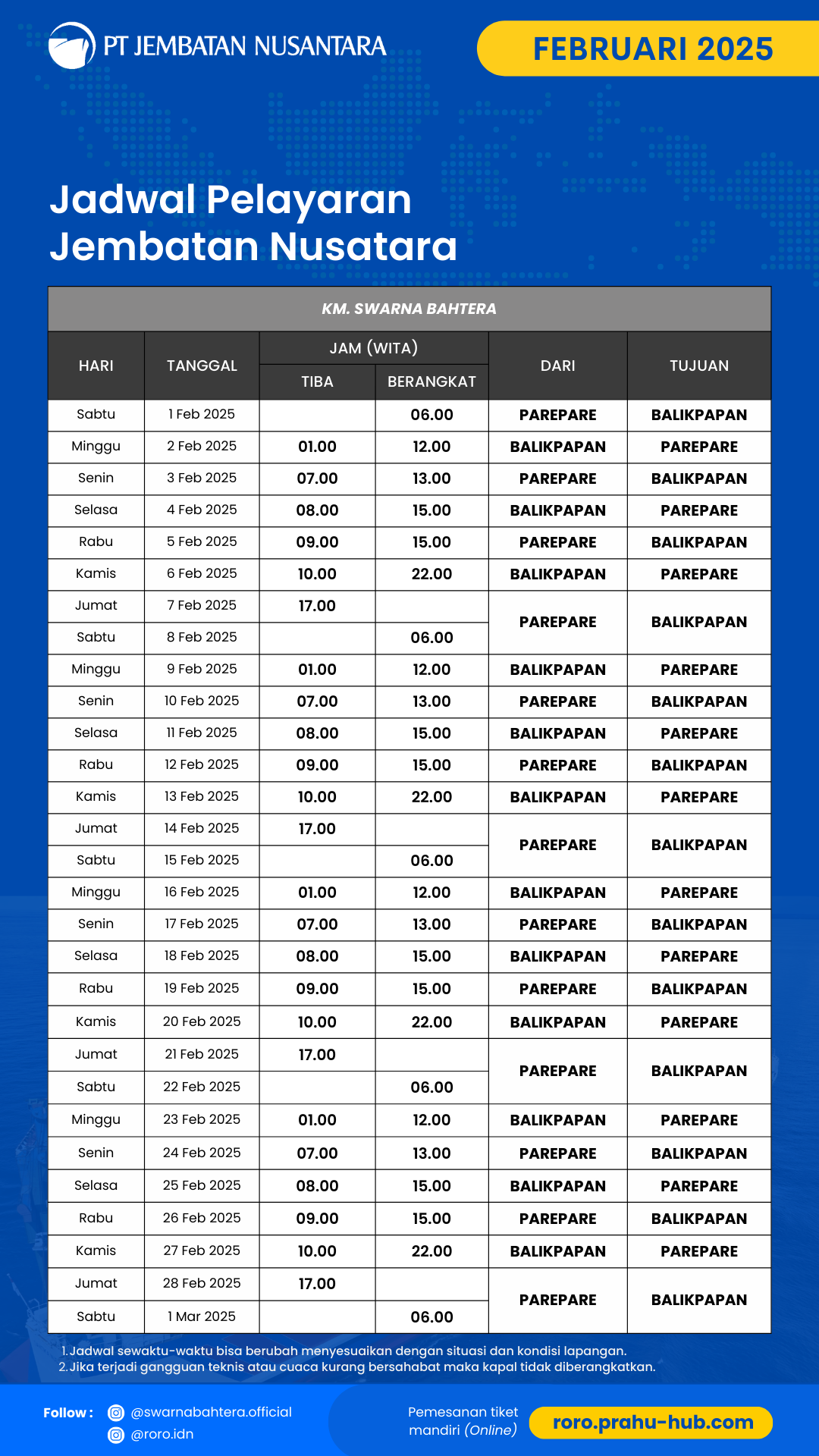 Jadwal KM Swarna Bahtera Februari